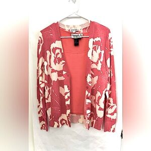 Salmon / White Rose Cardigan and Tank Top
